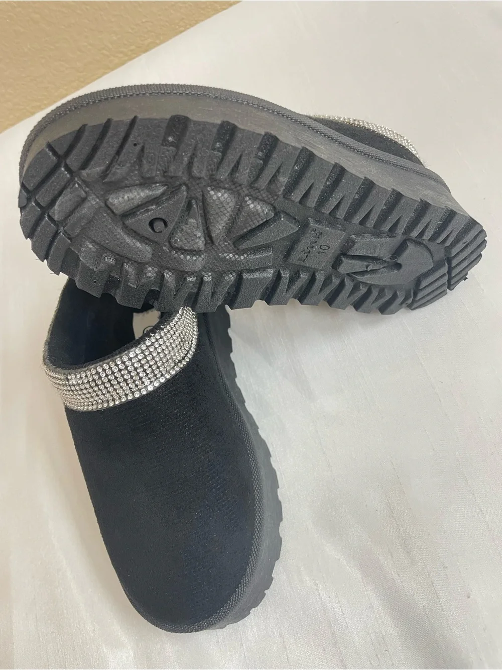 Link Black Slip-On Mules with Rhinestone Collar kids Size 10 ( Toddler Girls)